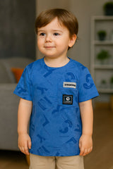 Boys' Blue Graphic Print T-Shirt with Front Pocket  (IKTSBOYS-06)