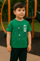 Boys' Green "#1" Geometric Graphic T-Shirt (IKTSBOYS-04)