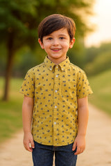 Boys' Mustard Yellow Printed Casual Shirt (IKTSBU-01)