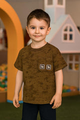 Boys' Olive Brown Pocket Detail T-Shirt (IKTSBOYS-01)
