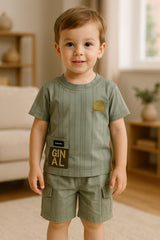 Boys' Striped Patch Detail T-Shirt (IK2PSETB-02)