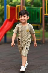 Boys' Stylish Summer Co-Ord Set – Beige Utility Pocket Design (IK2PSETB-03)