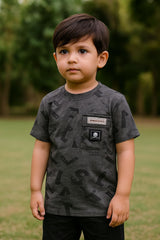 Boys' Urban Style Charcoal T-Shirt with Graphic Print & Patch Pocket (IKTSBOYS-03)