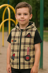 Boys' Hooded Sleeveless Checkered Jacket (IKWSHB-02)